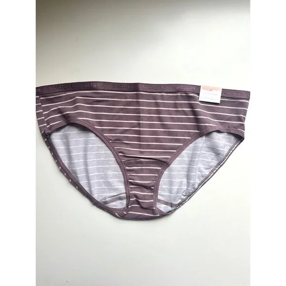 NWT Cacique Hipster Panties Size 12 Set of 2 Cotton No-Show Grey Purple Striped - Picture 2 of 5